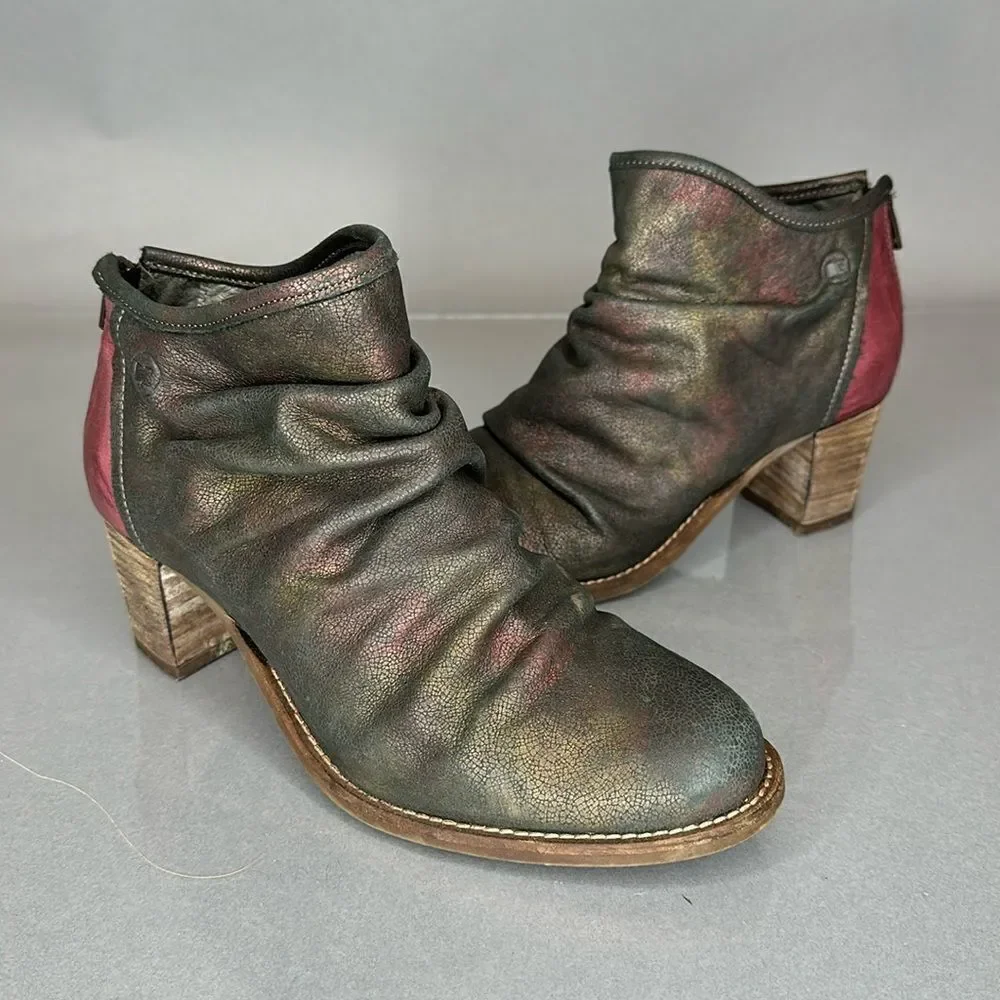 DKODE Ankle Boots Leather Metallic Distressed Pink Heel Size 37 US 6.5 (A-1503)